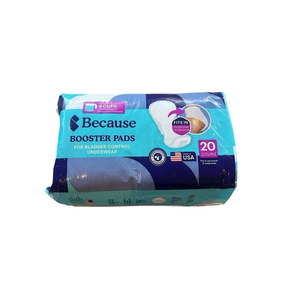 Because Premium Incontinence Booster Pads for Men and Women White 20 Count